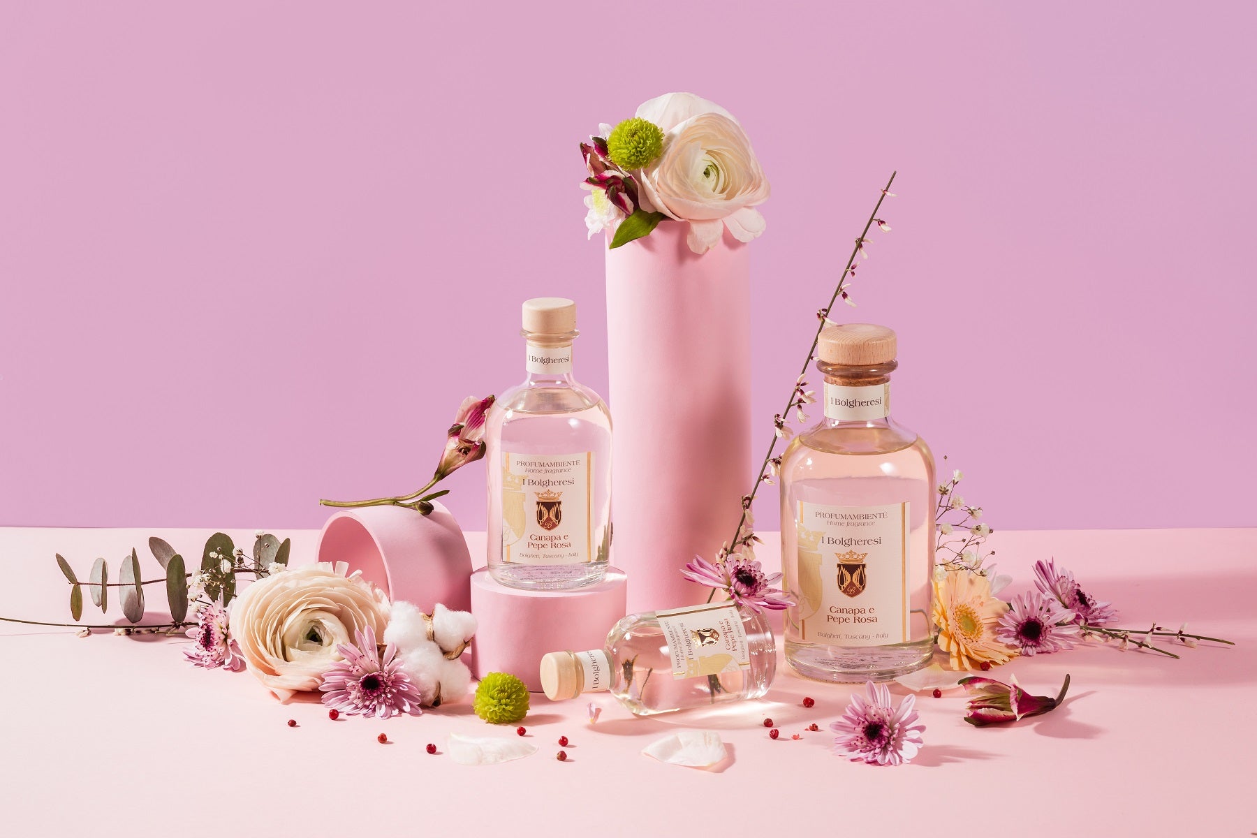 Composizione di 3 prodotti in varie dimensioni "Canapa e Pepe Rosa"